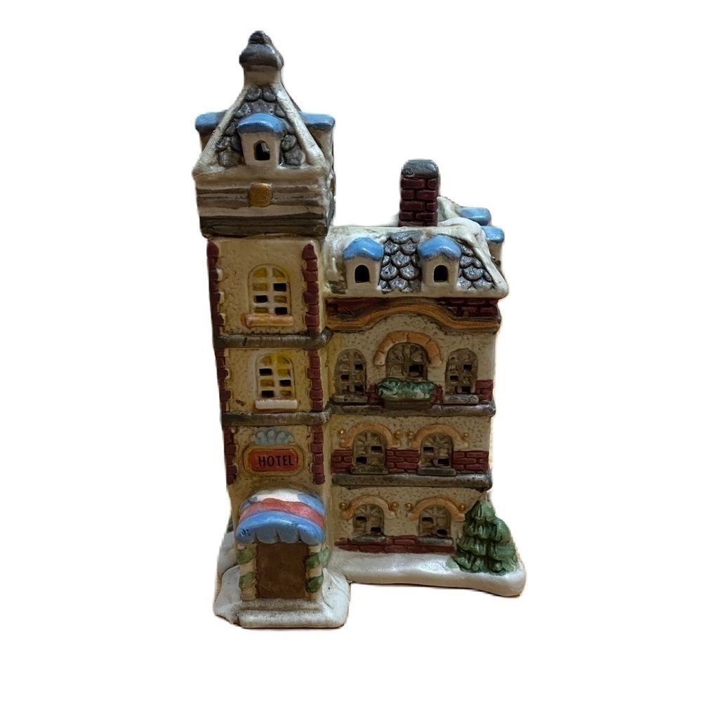 Vintage Christmas Village Collection Porcelain Light Up Hotel Ceramic